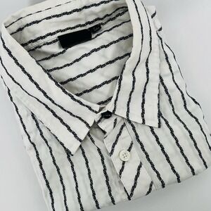 VANS Men's‎ XL Short Sleeve Striped Button-Up Shirt White Black